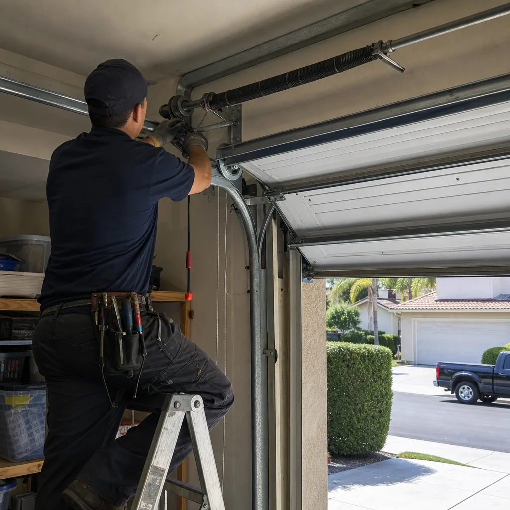 Technician performing emergency garage door spring repair nationwide