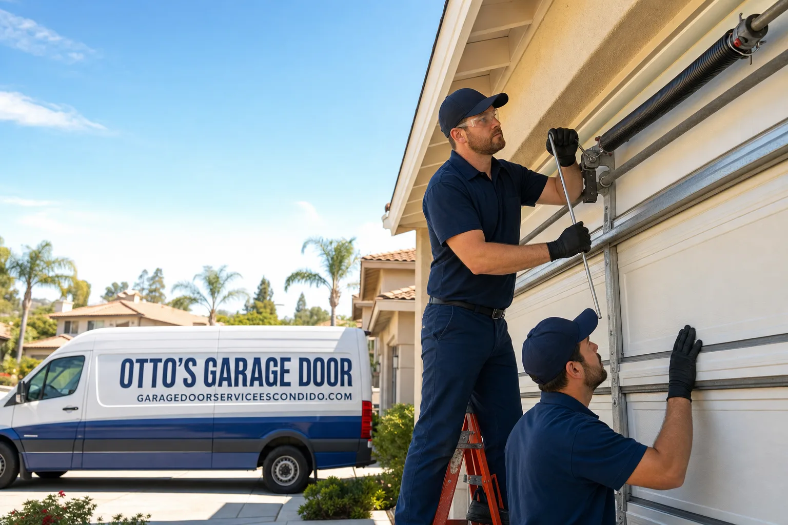 Otto's Garage Door garage door service vehicle and crew in Escondido, CA